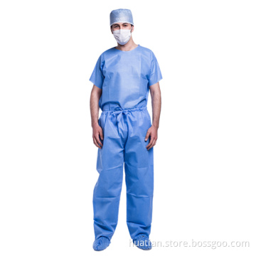 Medical consumables disposable hospital uniform SMS scrub suits with top+pants